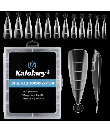 Kalolary 120pcs clear dual nail system form MOOLD ACYLL stiletto nail extension tips nail art manicure tools 12 sizes with scale drop shape