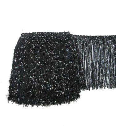 Yalulu 5 Yards/Lot 6 Inch Encryption Sequins Lace Tassel Fringe Trim Trimming DIY Latin Dress Stage Clothes Accessories Lace Ribbon (Black)