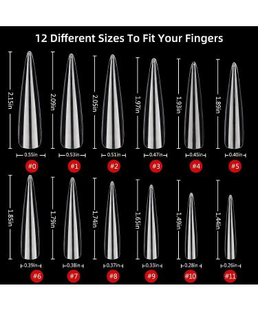 360Pcs Clear XXXL Stiletto Acrylic Nail Tips - Professional Full Cover Fake Nails - Nail Extension Kit for Salon & Home DIY Nail Art - 12 Sizes - Buy Online on SooperMarket.com