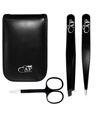 EAF Beauty eyebrow tweezer set best grooming hair remover heavy duty craft tweezers sharp tweezers and brow tweezers. fine point tweezers with travel case (black)