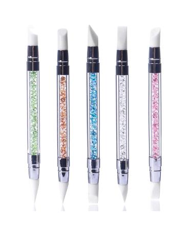Hanyoushengvance 5Pcs Silicone Nail Art Acrylic Pen Brushes set Rhinestone Nail Polish Carving Pen Rubber Tip Nail Brushes For 3D Effect Shaping Drawing Dotting Tools.