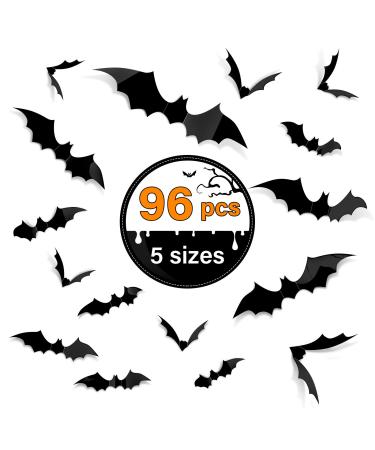 Kidtion 96 PCS Halloween 3D Bats 2021 Upgraded, 5 Different Sizes Halloween Decorations Indoor DIY Party Supplies, Realistic PVC Scary Black Bat Sticker, Bat Wall Stickers Decals, Party Supplies