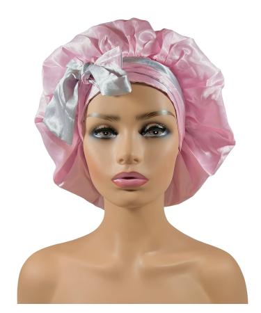 Dainty Collection Silk Satin Hair Bonnet | Reversible & Adjustable | Night Cap in Pink/Silver - Buy Online on SooperMarket.com