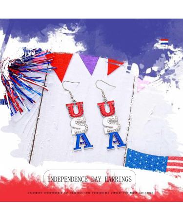 Independence Day Earrings - Sparkly Rhinestone American Flag Dangle Earrings for 4th of July - Patriotic Jewelry for Women - Buy Online on SooperMarket.com