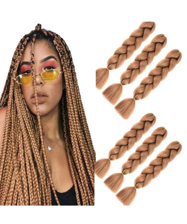 Ombre braiding hair brown jumbo braid hair 24 inch Kankalon braids hair extensions 6Pcs artificial hair braids box braid hair art hair hair for migratory (24inch brown)