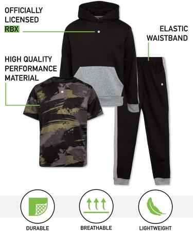 RBX Boys' 3-Piece Jogger Set - Short Sleeve T-Shirt, Fleece Sweatshirt, Sweatpants Black 12 - Buy Online on SooperMarket.com