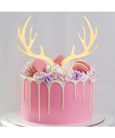 MAGICLULU 5pcs Antlers Happy Birthday Cake Topper Reindeer Antler Acrylic Cake Topper for Xmas Birthday Wedding Party Supplies Gloden - Buy Online on SooperMarket.com
