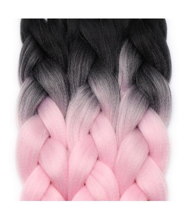 Tess Braids Extensions Ombre 60 cm - 3 Pack Jumbo Kanecalon Hair for Box Braids | Black/Light Pink Ombre 100g Bundle - Buy Online on SooperMarket.com