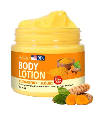 Turmeric & Kojic Body Butter - All Natural Turmeric Butter for Skin Brightening - Turmeric Lotion Cleanses Skin Evens Tone Scars Sun Damage & Age Spots - Whipped Shea Butter Turmeric Cream
