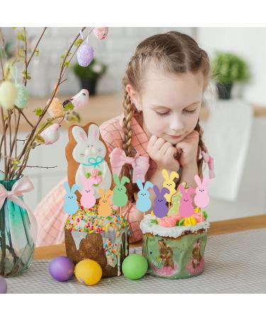 Whaline 60Pcs Easter Cupcake Topper Double-Sided Easter Bunny Cupcake Picks Colorful Rabbit Food Picks for Easter Spring Party Supplies Cake Decorations - Buy Online on SooperMarket.com
