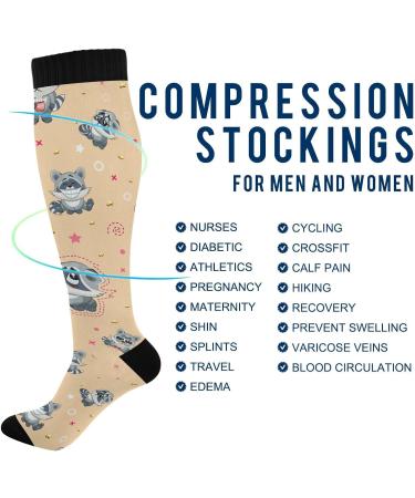 Haskirky High Elasticity Compression Socks - 2 Pair, Cartoon Raccoons Design for Leisure and Travel, Relieve Fatigue, Daily Wear and Running | Adult Universal Size - Buy Online on SooperMarket.com