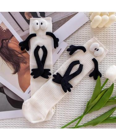 3D Funny Magnetic Suction Couple Socks - Novelty Holding Hands Design in Deep White (1 pair) | Unisex Show Off Socks - Buy Online on SooperMarket.com