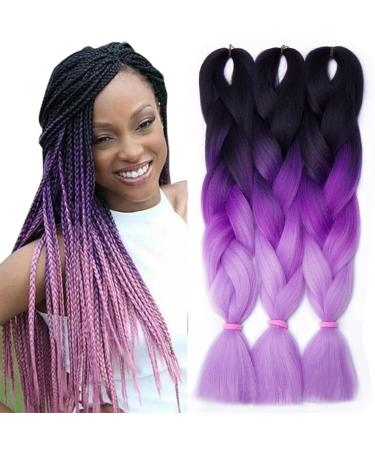 Tess Braids Extensions 60 cm Jumbo Braids KanCalon Kunsthaar for the braid Box Braids hair extension braid 100g/bundle of ombre hair braids extension (1 piece- #52 black/purple) 60 cm (1 piece) #52 black/purple