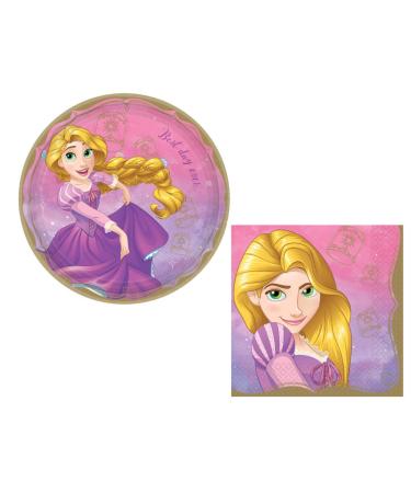 Rapunzel Themed Party Supplies: Bundle Includes Round Dinner Plates and Napkins for 16 People