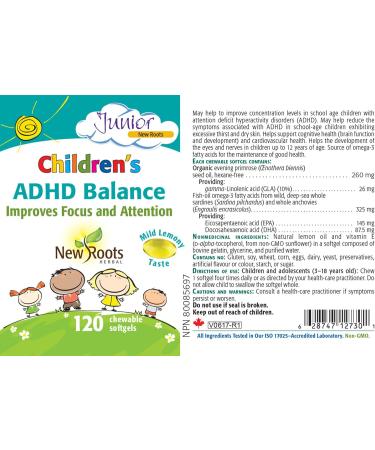 New Roots Herbal - Children's ADHD Balance - Cognitive Support - 120 Softgels - Buy Online on SooperMarket.com