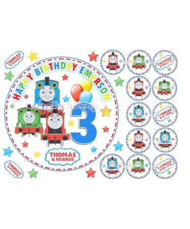 Edible Thomas The Tank 7" Uncut Icing Boys Personalised Cake Topper & 12 x Cupcake Toppers