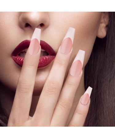 Press On Nails 10 Sheets Color Long Press On Nails With White Edge 12 Size Full Cover Stick On Nails Simple Style False Nails For Women Girls Nail Art Style3 - Buy Online on SooperMarket.com