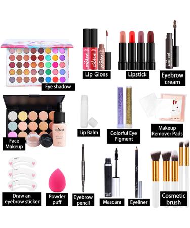 FantasyDay All-in-one Holiday Makeup Gift Set | Makeup Kit for Women Full Kit Cosmetic Essential Starter Bundle Include Eyeshadow Palette Lipstick Blush Foundation Concealer Face Powder Lipgloss Brush - Buy Online on SooperMarket.com