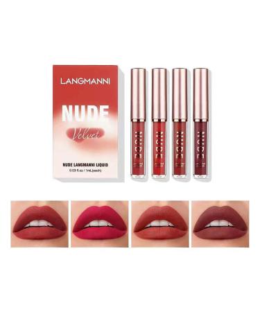 Lip gloss set matte matte velvet 4er box lip gloss set 4ml/nude tones durable make-up lip gloss non-stick cup not fading waterproof lipstick cosmetics suitable for make-up lovers #c-4pcs multicolore