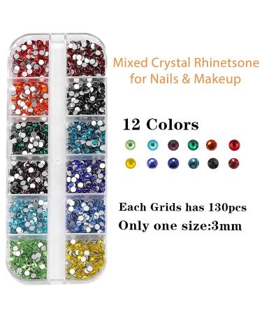 RODAKY Colorful Crystal Rhinestones - 1560Pcs Mixed 12 Color 3mm Nail Art Stones for DIY Craft and Makeup Decoration - Buy Online on SooperMarket.com