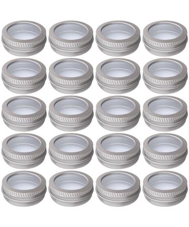 2 Ounce Aluminum Tin Jar 60 ml Refillable Containers Clear Top Screw Lid Round Tin Container Bottle 20 Pcs for Cosmetic ,Lip Balm, Cream