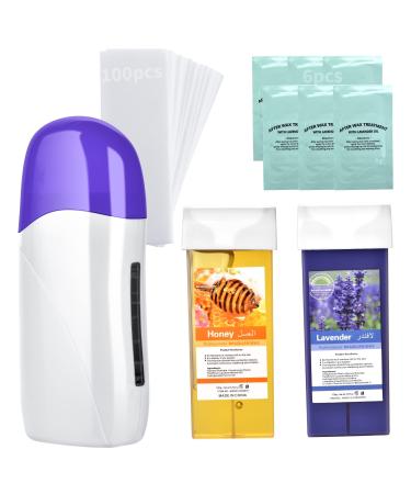 Roll on Wax, Waxing Kit for Women, Roll on Wax Warmer Kit, Wax Roller Kit for Hair Removal, Waxing Kit Roll On, Wax Kit for Larger Areas of the Body, Roller Waxing Kit Including 2 Wax, 100 Non-Woven Wax Strips & Blue Roll