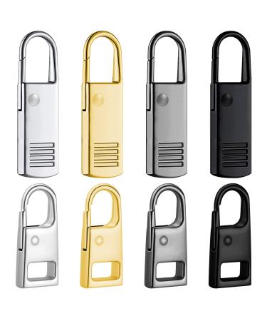Zipper Pull Replacement FENGWANGLI 8 Pieces Detachable Zipper Pull Tab Repair Kit for Luggage Clothing Jackets Backpacks Boots Purse Coat 4 Colors(Silver Black Steel and Gold) Rectangle Zipper Pull
