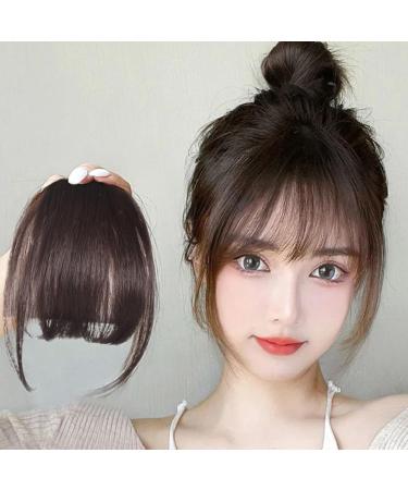 Clip In Bangs for Women 9.8" Natural Clip On Bangs Dark Brown Air Bangs Hair Clip with Temples & Invisible Breathable Net Curlable Cuttable Fake Bangs - Buy Online on SooperMarket.com