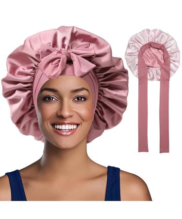 Welrog satin hair hood for women - double -sided satin silk hood to sleep sleeping hood hair protect hair hood for the night satin bonnet pink #1/pink #2