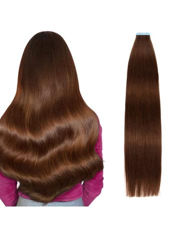 AGMITY Tape in Hair Extensions Human Hair 100% Remy Human Hair Chocolate Brown 22 inches 20pcs Straight Seamless Skin Weft Human Hair Tape in Extensions(22 inches #4 Chocolate Brown) 22 inch #4 Medium Brown