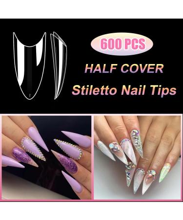 600PCS Clear Short Stiletto Nail Tips - Acrylic False Nail Tips for Salons & DIY Nail Art - 10 Sizes - Buy Online on SooperMarket.com