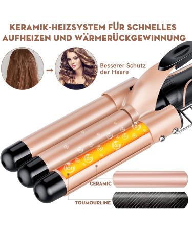 Bestope 5-in-1 Wave Iron Set - Ceramic Curling Rods with Adjustable Temperature Fast Warming Gloves & Clips - Perfect for Large Curls - Elegant Rose Gold - Buy Online on SooperMarket.com