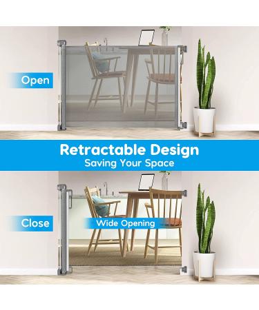 HEELALBABY Retractable Baby Gate - 35 Tall, Extends to 65 Wide, Grey Mesh Safety Dog Gate for Stairs & Doorways - Buy Online on SooperMarket.com