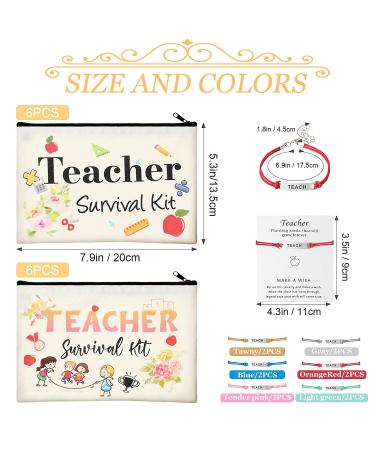 24 Pieces Teacher Appreciation Present Set  12 Teacher Survival Kit Bag Makeup Pouch Bag  12 Teacher Blessing Card Bracelet  Teacher Cosmetic Bag Kit for Teacher's Day (Cute Style  7.9 x 5.3 Inch) Cute Style 7.9 x 5.3 Inch - Buy Online on SooperMarket.com
