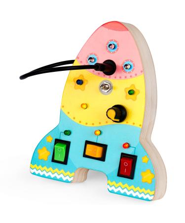 Homcent Busy Board for toddlers with switches Montessori toys with buttons baby activity board made of wood motor toy sensors for boys and girls