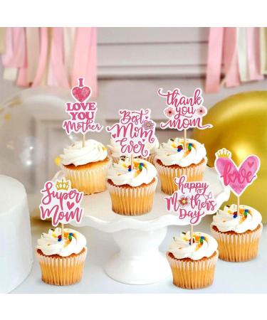 30 pcs Mother's Day Cupcake Topper Happy Mother's Day Pink Party Cake Decorations Cupcake Toppers Picks for Mother's Birthday Party 30pcs (super mom 30pcs) - Buy Online on SooperMarket.com