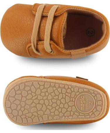 Baby First Walking Shoes | PU Leather Non-Slip Baby Boy & Girl Sneakers | 6-12 Months Brown - Buy Online on SooperMarket.com