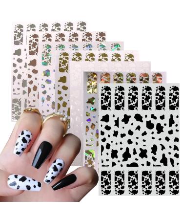 7 Sheets Gold Nail Art Stickers Graffiti Nail Decals 3D Self-adhesive Nail Art Supplies Metal Laser Cow Graffiti Gold Silver Black Nail Art Design Manicure Tips DIY Nail Decoration for Women Girl Kids Style 7