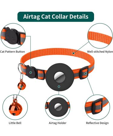 Reflective Airtag Cat Collar with Bell | Waterproof Holder Case for Apple Airtag | Breakaway Safety Buckle | Orange - Ideal for Cat or Kitten - Buy Online on SooperMarket.com