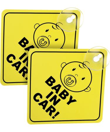 Bewudy 2 PCS Baby on Board Car Warning Sign - Reusable Yellow Baby in Car Sticker with Suction Cups - Buy Online on SooperMarket.com