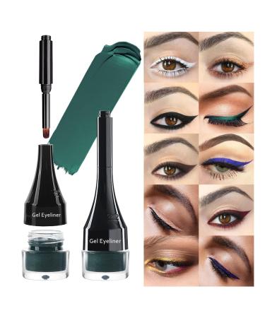 LSxia 2-in-1 Gel Eyeliner Set  Tattoo Eyeliner Waterproof Smudge Proof Eyeliner Gel Eye-liner Pot Cream Eyeliner Tool with Gel Liner Brush  High Pigment Eye Makeup Gel Eye-liners for Women (Green) 207Green