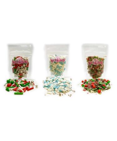 Sprinkletti - Christmas cake decorations 3 x 30g. A beautiful collection of Christmas sprinkle mixes perfect for decorating all your cakes & bakes. Ho Ho Ho! Jingle & Frosty Sprinkletti.