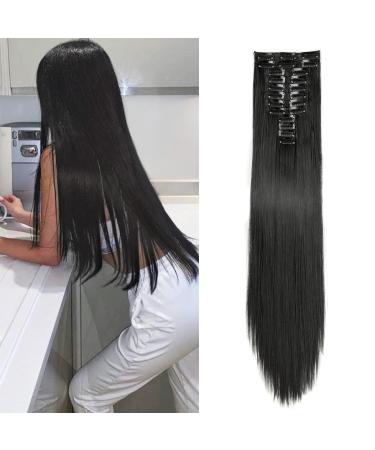 Clip in Hair Extension Long 22inch Off Black Straight Full Head Synthetic Clip on Hair Extension 180 Gram Thick Double Weft Hair Extensions Hairpieces for Women 180g-22inch-straight #2 Off Black