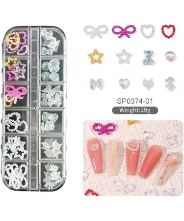 3D Nail Charms 2 Boxes Multi-Shape Black White Aurora Bows Heart Nail Art Charms Nail Pearls Bowknot Stars Shell Nail Rhinestones Gems for Nail Art Decoration DIY Crafts (E) - Buy Online on SooperMarket.com