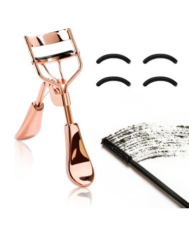 Eyelash Curler 3 in 1 Lash Curler Curling Tool Set Rose Red Handle Professional Practical Makeup Cosmetic Tool with Comb and 4 Refills Pads Curl Eyelash in Seconds Makeup Accessory for Girl Women Rose Gold