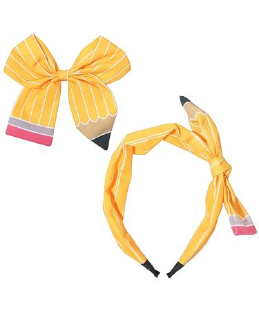 Back to School Headbands for Teachers Yellow Pencil Headbands & Pencil Bow Hair Clips Cute Hair Band School Hair Accessories for Girls Women Back to School Outfits Teacher Appreciation Gifts