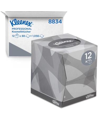 Kleenex cosmetics / handkerchief box 8834 - soft robust and absorbent - 12 x 88 (1056 paper handkerchiefs) white 2 -layer perfume -free white 12 boxes x 88 leaves single
