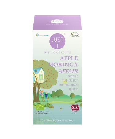 JUST T Apple Moringa Affair Premium Double Chamber Tea Bag (20 pcs) | Organic Fruit Tea Infused with Moringa Apple Quince | Biodegradable Organic Tea Bags High-Grown Leaf Tea for All Tea Lovers Apple 20 Count (Pack of 1)