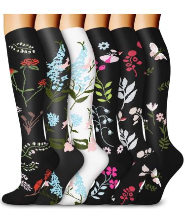 Blongw compression stockings for men 6 pairs of knee socks support stockings compression socks for sports flight running travel cycling A7-Assorted 05 S-M
