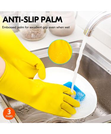 VGO 3 Pairs Reusable Gloves for Kitchen Cleaning & Dishwashing - Long Sleeved Multifunctional (HH4601) - Yellow Size M (3 Pack) | Durable & Eco-Friendly - Buy Online on SooperMarket.com